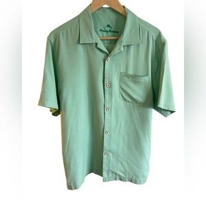 Tommy Bahama Men’s Hawaiian Herringbone Shirt Silk Blend Collar Green T-Shirt M